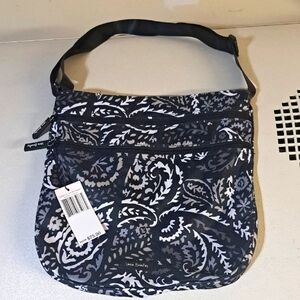 Vera Bradley Black and White Paisley Crossbody Bag Trio Zip Hipster